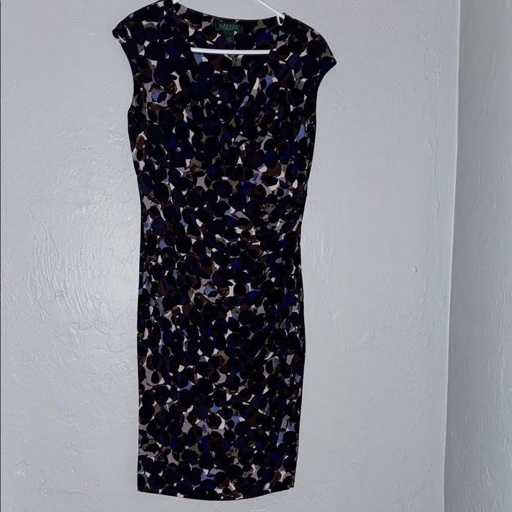 Lauren Ralph Lauren Black and White Ruched Midi Dress 55